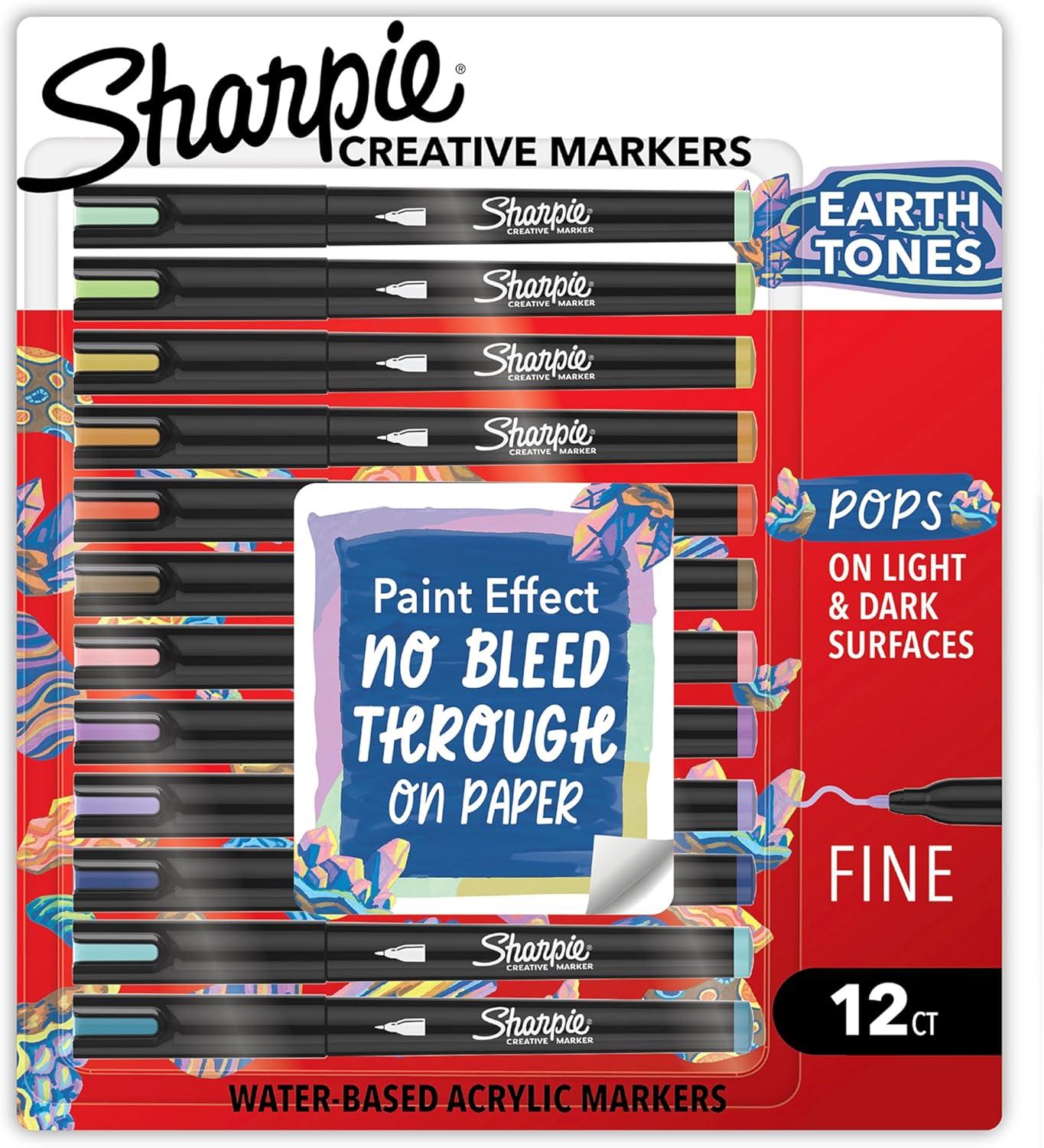 image:imageSharpie Creative Markers Earth Tones WaterBased Acrylic Paint Markers Fine Tip 12 CountAssorted