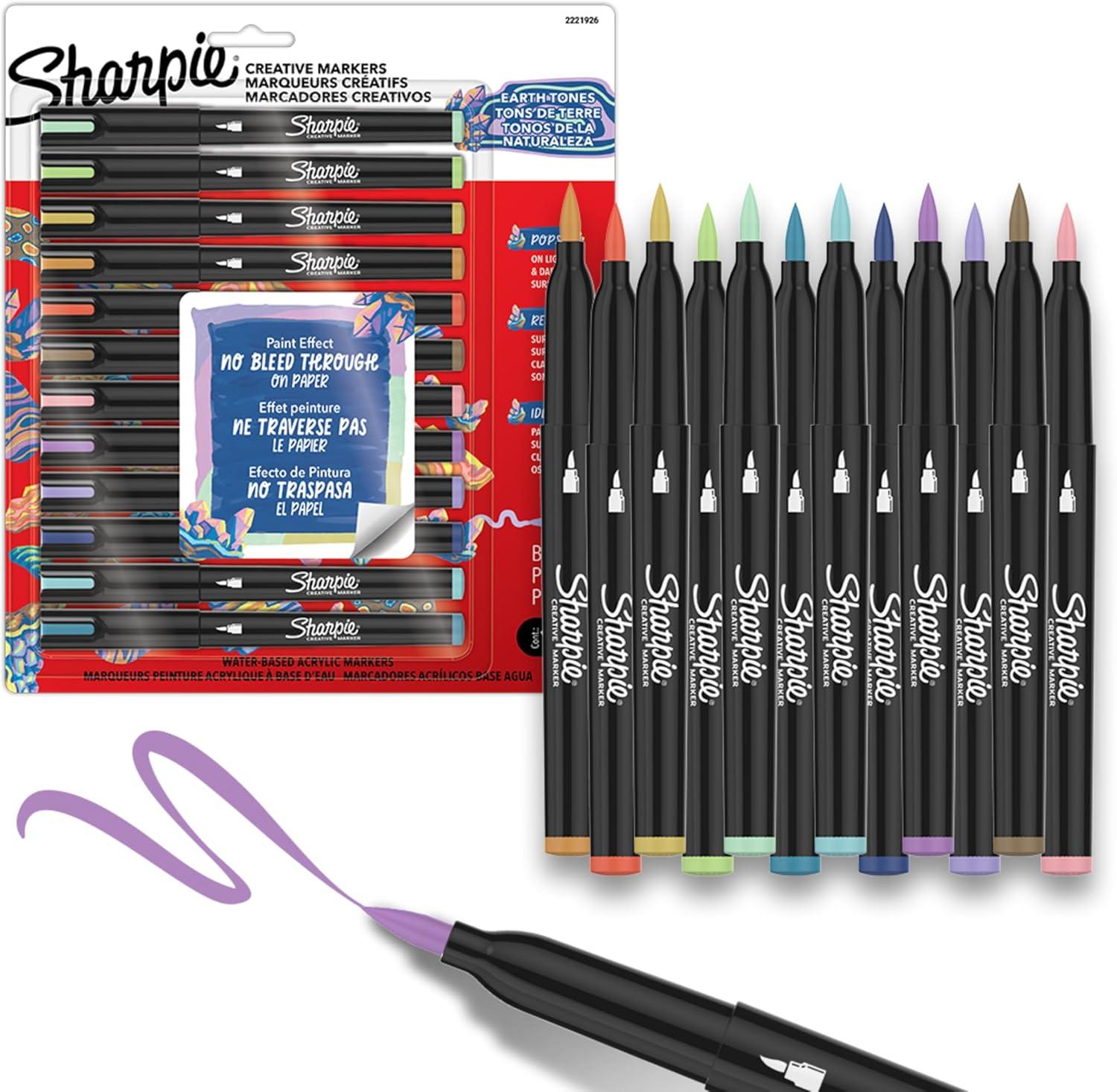 image:imageSharpie Creative Markers Earth Tones WaterBased Acrylic Paint Markers Fine Tip 12 CountEarth Tones