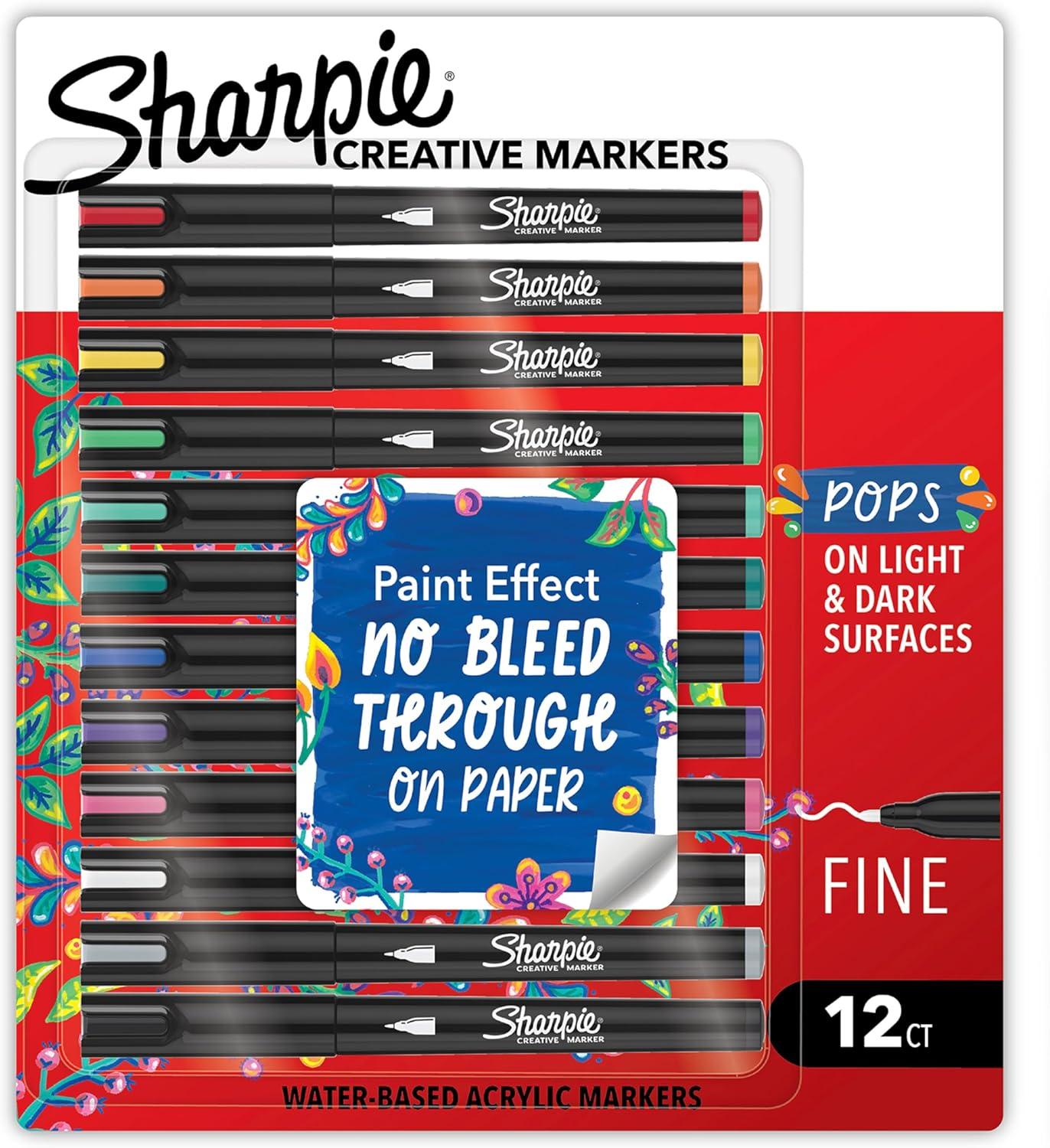 image:imageSharpie Creative Markers WaterBased Acrylic Paint Markers Fine Tip Assorted 12 Count