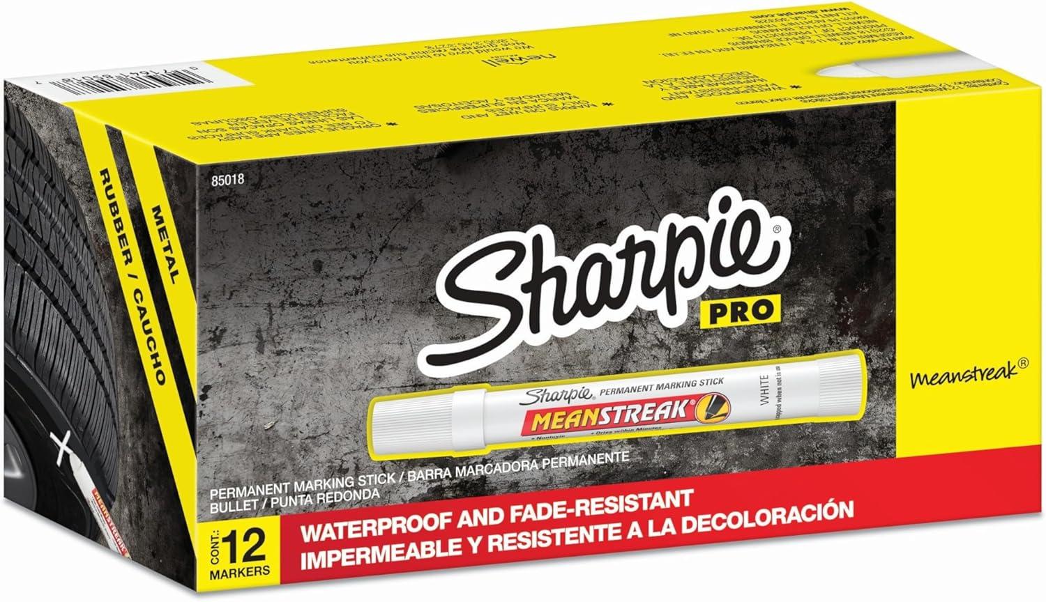 image:imageSharpie Mean Streak Permanent Marking Stick Bullet Tip White Box of 12White