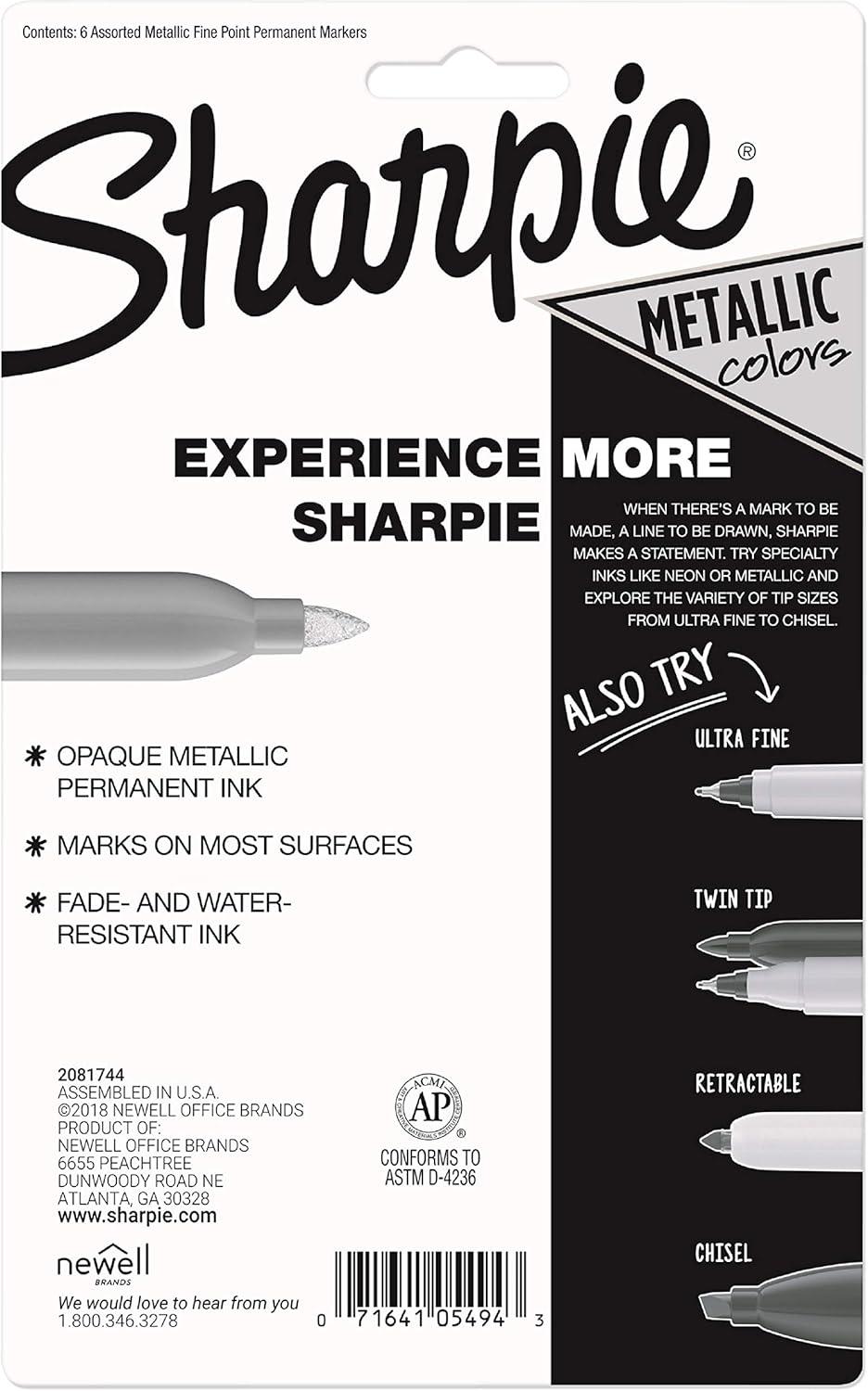 image:imageSharpie Metallic Permanent Markers Fine Point Assorted Metallic 6 Count6