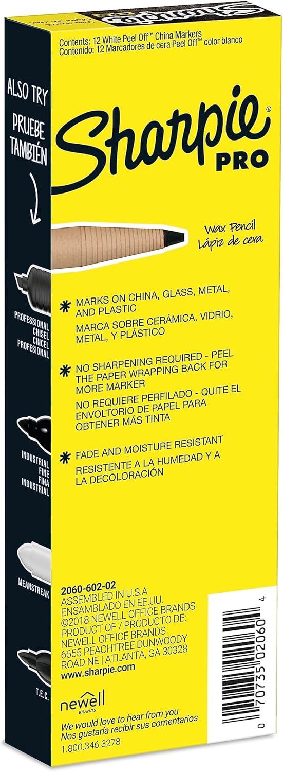 image:imageSharpie PeelOff China Marker Grease Pencils Black Box of 12White