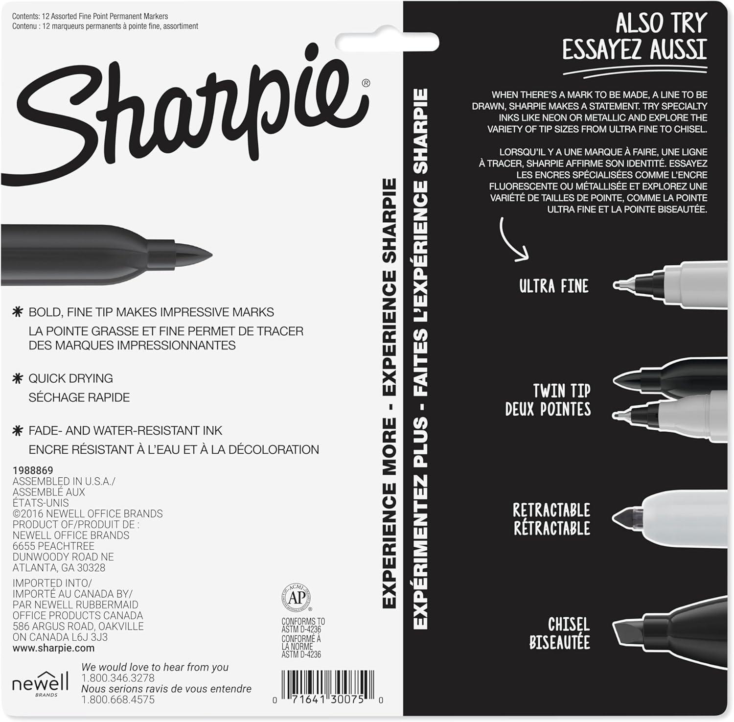 image:imageSharpie Permanent Markers Fine Point Assorted Colors 24 Count12 Count