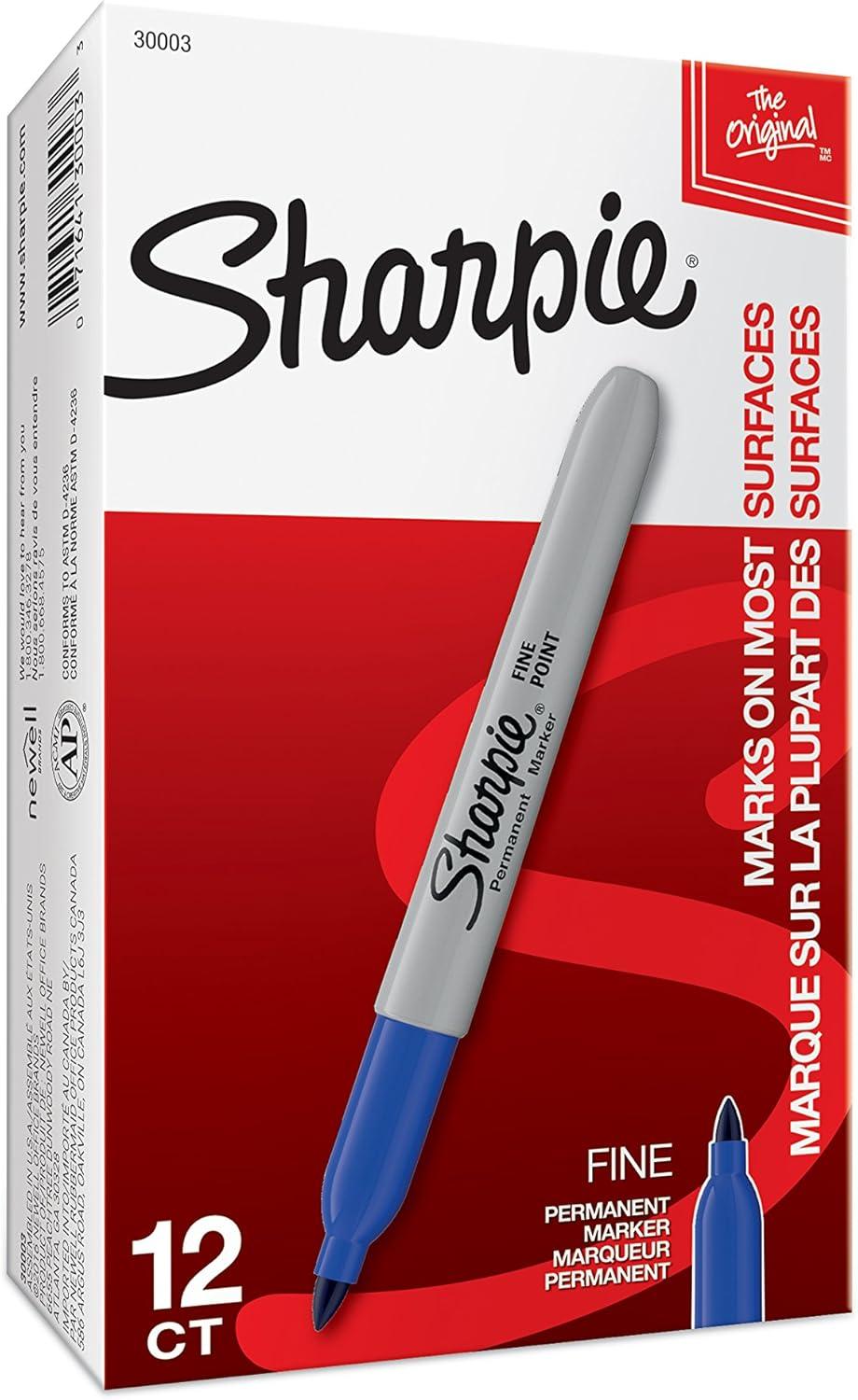 image:imageSharpie Permanent Markers Fine Tip Red 12 Count Office Supplies Quick Drying Fade Resistant For Plastic Metal Wood And MoreBlue