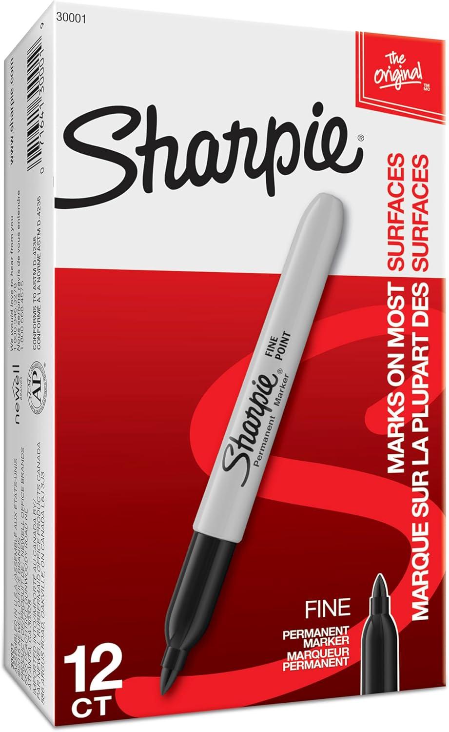 image:imageSharpie Permanent Markers Set Quick Drying And Fade Resistant Fine Point Marker For Wood Plastic Paper Metal And More Drawing Coloring And Poster Marker Black 12 Count Pack of 2424