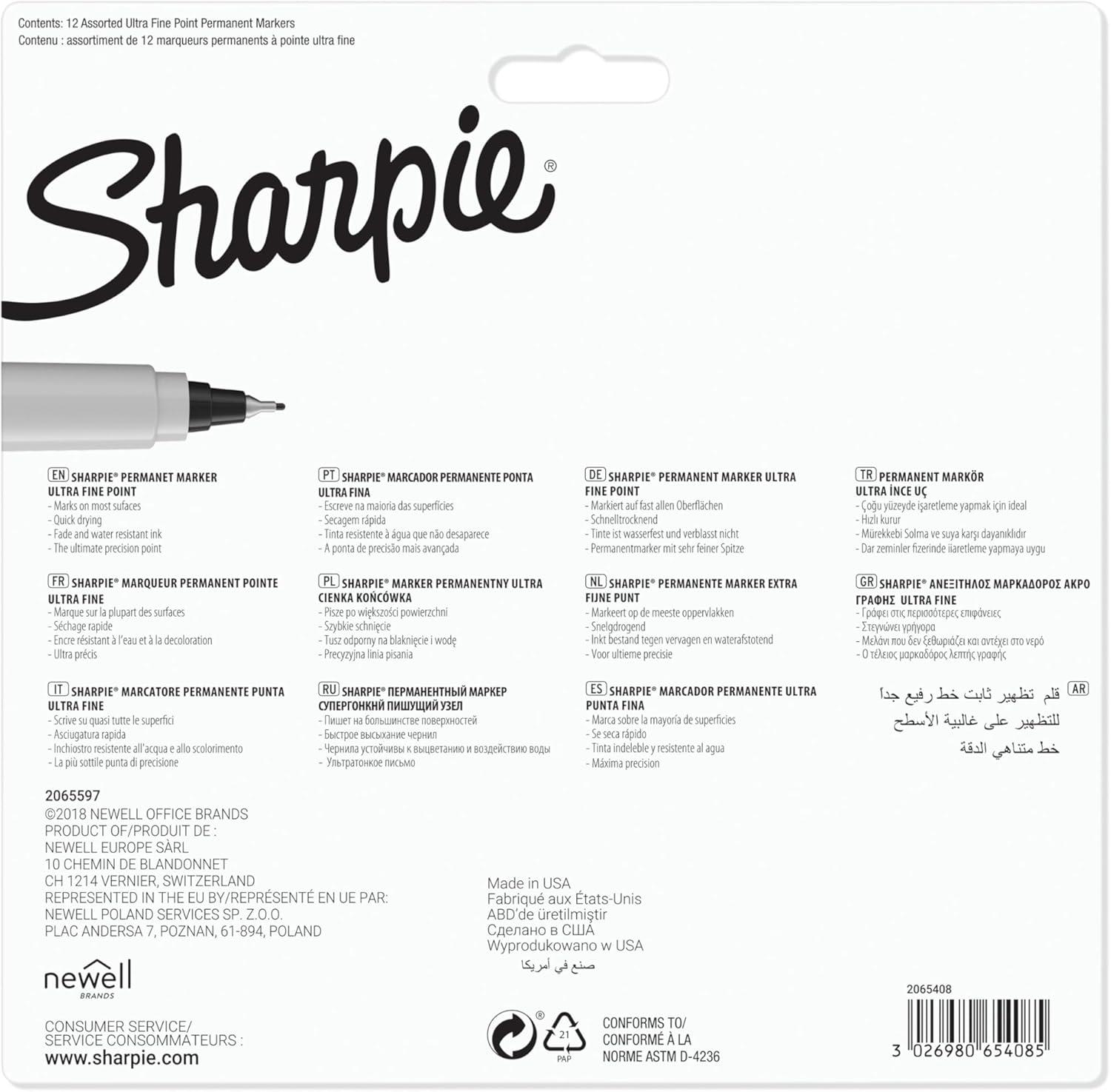 image:imageSharpie Permanent Markers Ultra Fine Point Assorted Colors 12 Count