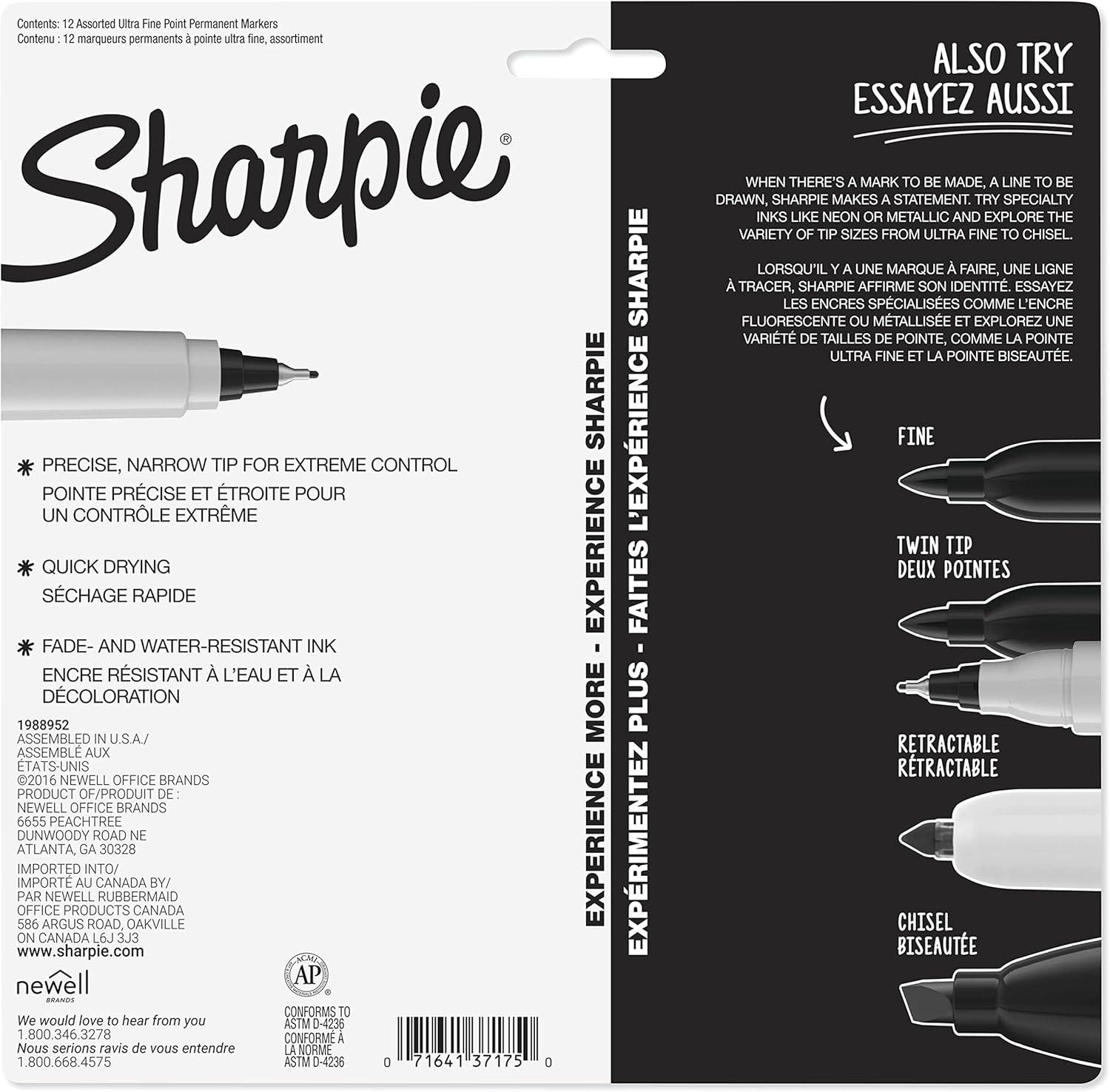 image:imageSharpie Permanent Markers Ultra Fine Point Assorted Colors 12 Count