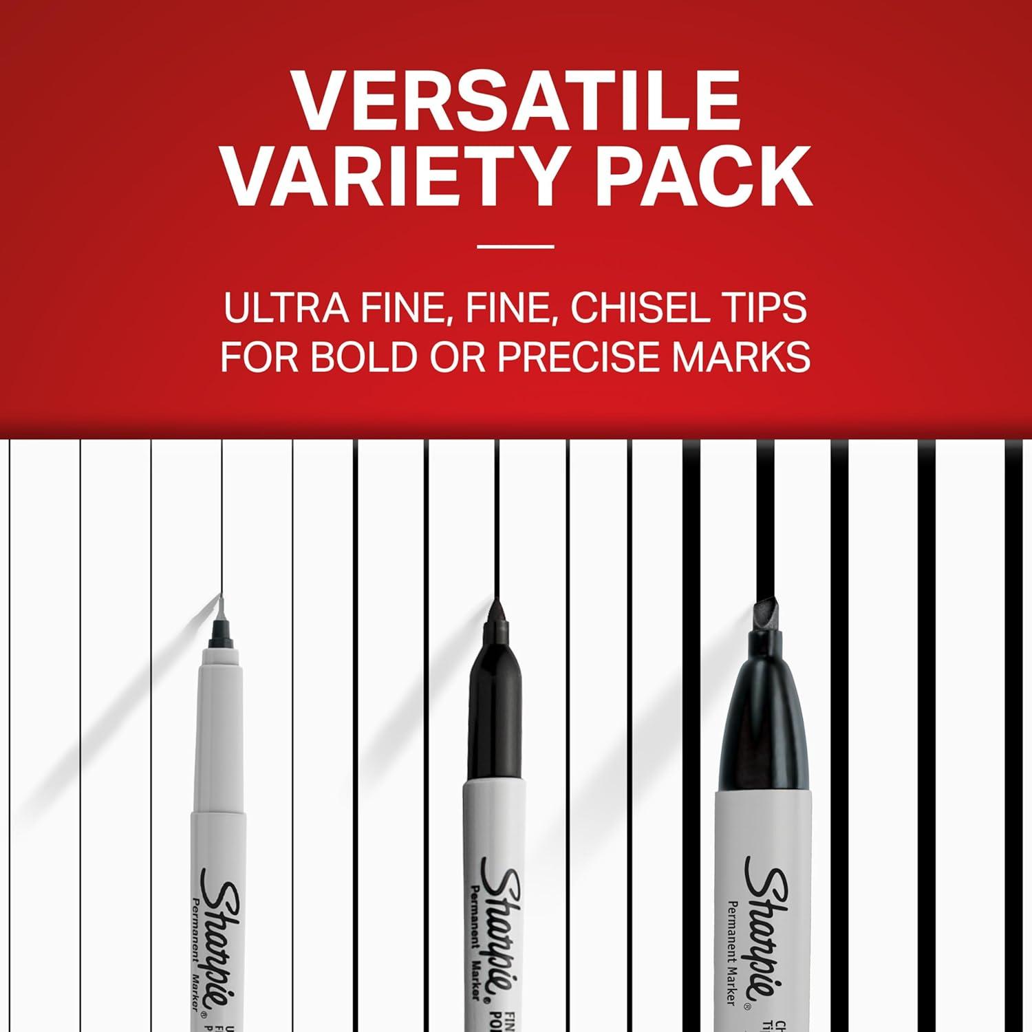 image:imageSharpie Permanent Markers Variety Pack Includes Chisel Fine and UltraFine Tips Marker Set Writing Coloring Poster Office School Supplies Black 6 CountPen