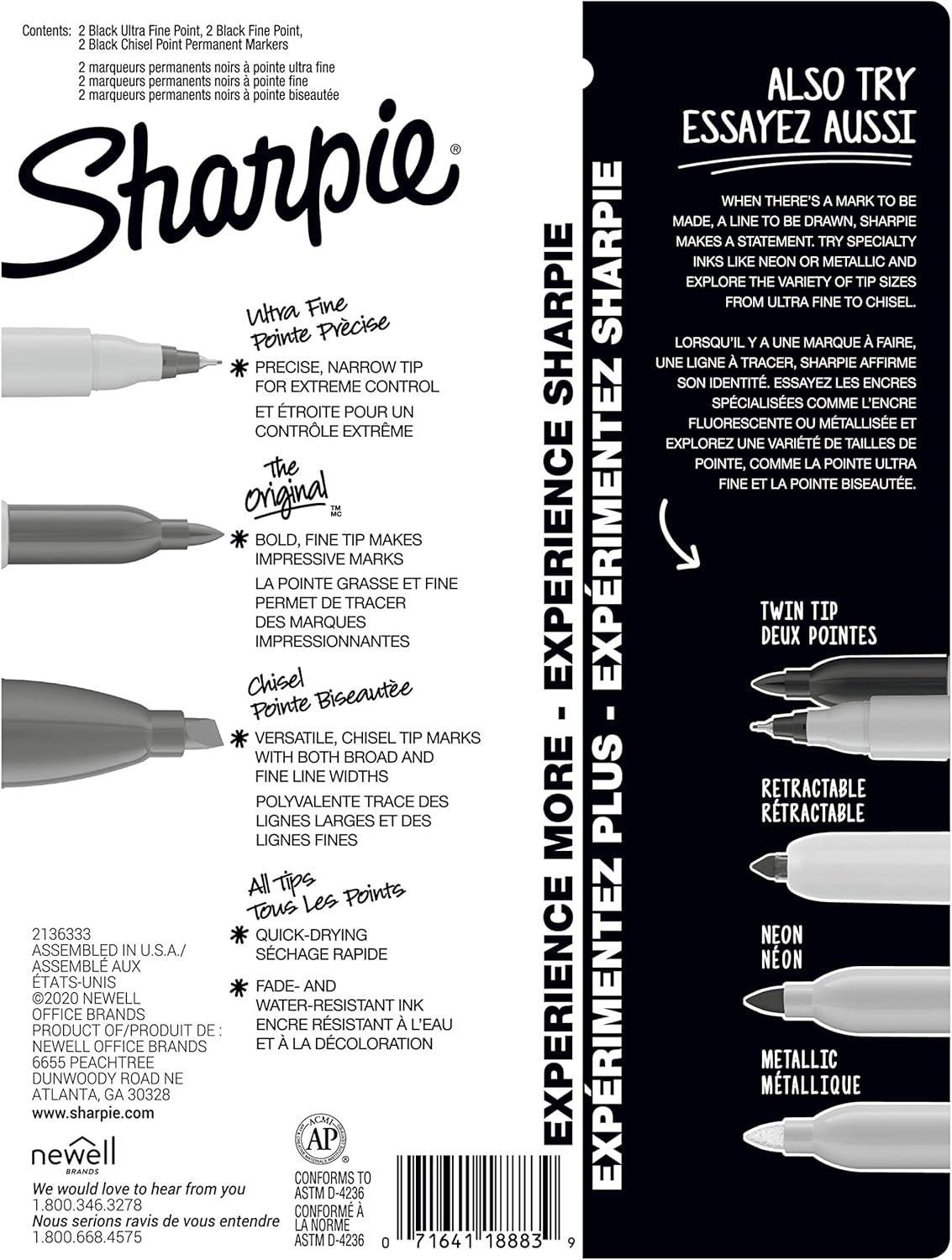 image:imageSharpie Permanent Markers Variety Pack Includes Chisel Fine and UltraFine Tips Marker Set Writing Coloring Poster Office School Supplies Black 6 CountPen