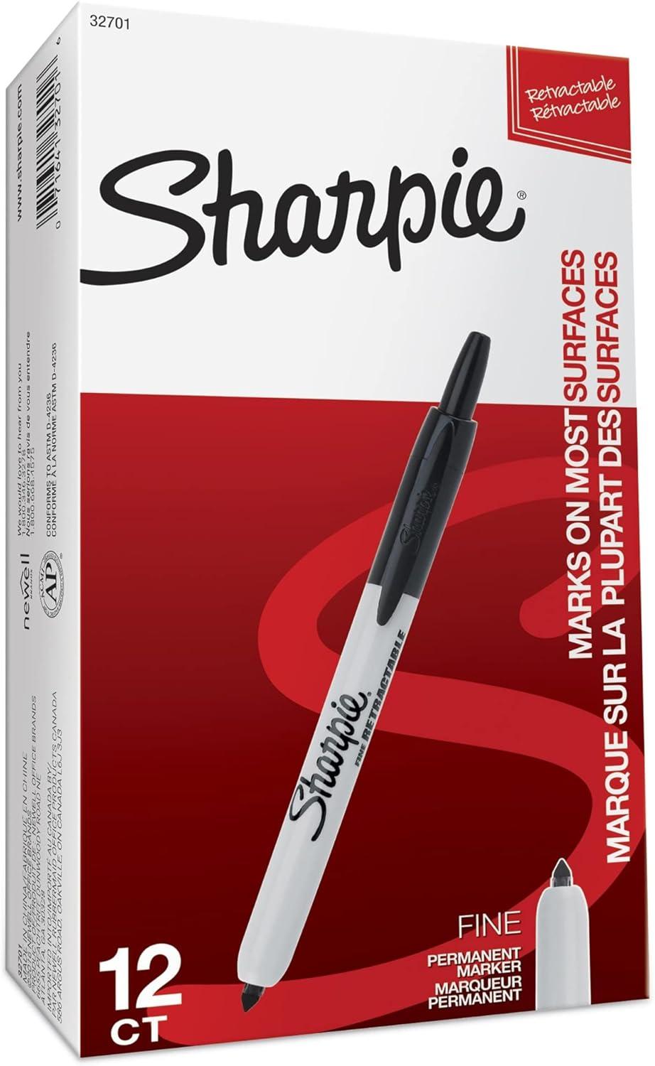image:imageSharpie Retractable Permanent Markers Fine Tip Black 12 Count Desk Classroom Office Supplies12 Count Black