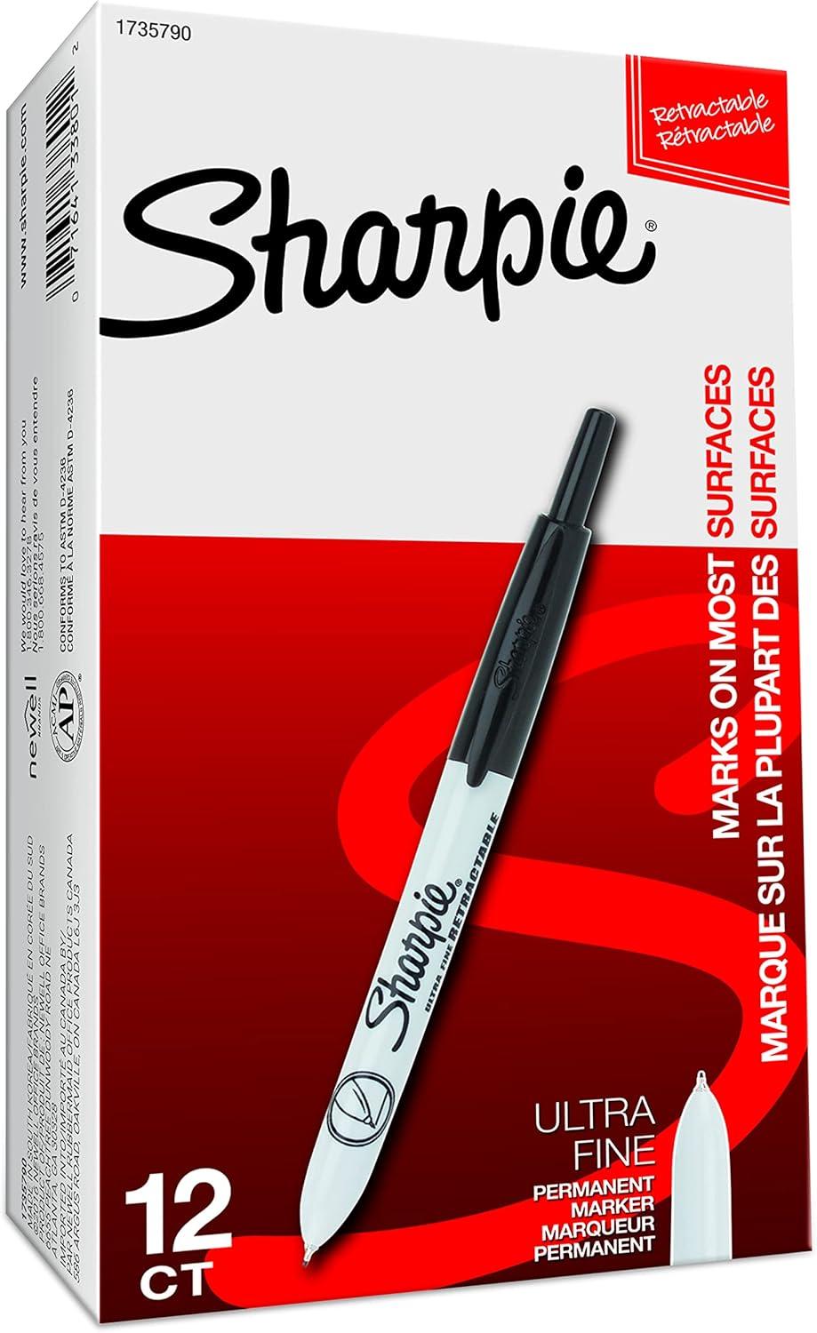 image:imageSharpie Retractable Permanent Markers Ultra Fine Point Black 12 Count