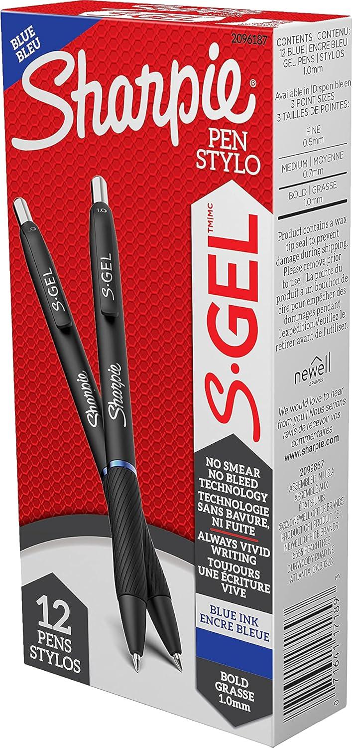 image:imageSharpie SGel Gel Pens Black Barrel Bold Point 10mm Blue Ink 12 Count Home Office School Journaling Writing NoteTaking Teacher SuppliesBlue