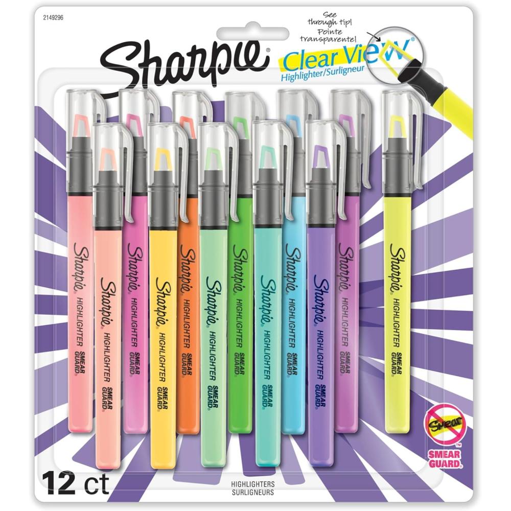 image:imageSharpie Clear View Highlighters With SeeThrough Chisel Tip Assorted Colors 12 Count School Teacher Office Supplies1 Count Pack of 12
