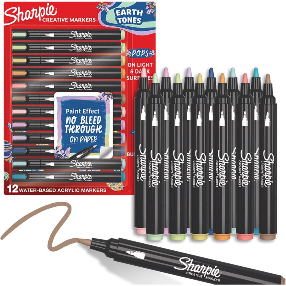 image:imageSharpie Creative Markers Earth Tones WaterBased Acrylic Paint Markers Fine Tip 12 CountEarth Tones