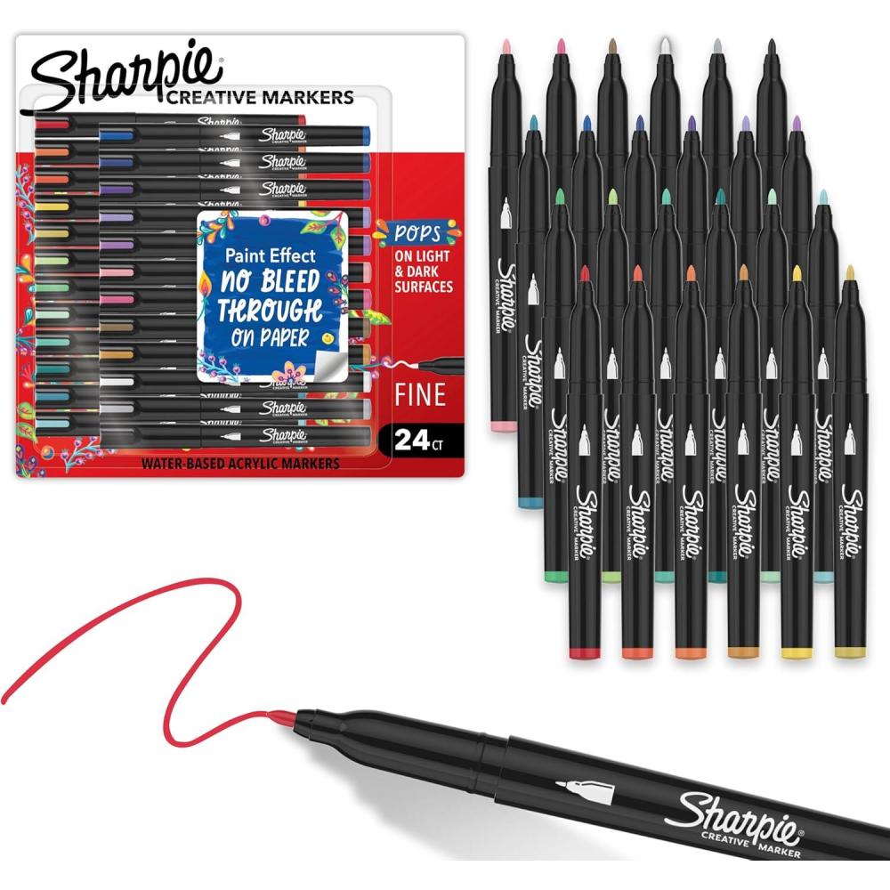 image:imageSharpie Creative Markers Variety Pack WaterBased Acrylic Paint Markers Fine Tip Assorted 24 Count24 Count Pack of 1