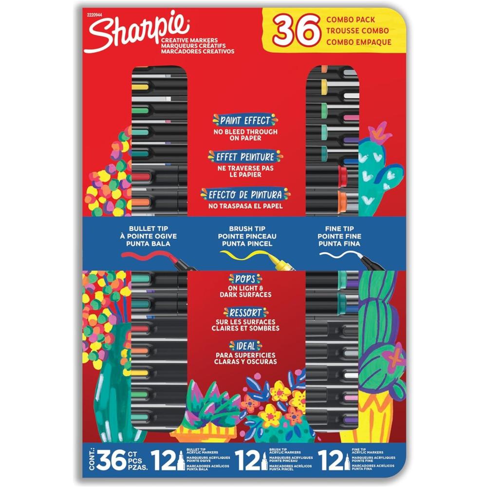 image:imageSharpie Creative Markers Variety Pack WaterBased Acrylic Paint Markers Fine Tip Assorted 24 Count36 Count Pack of 1