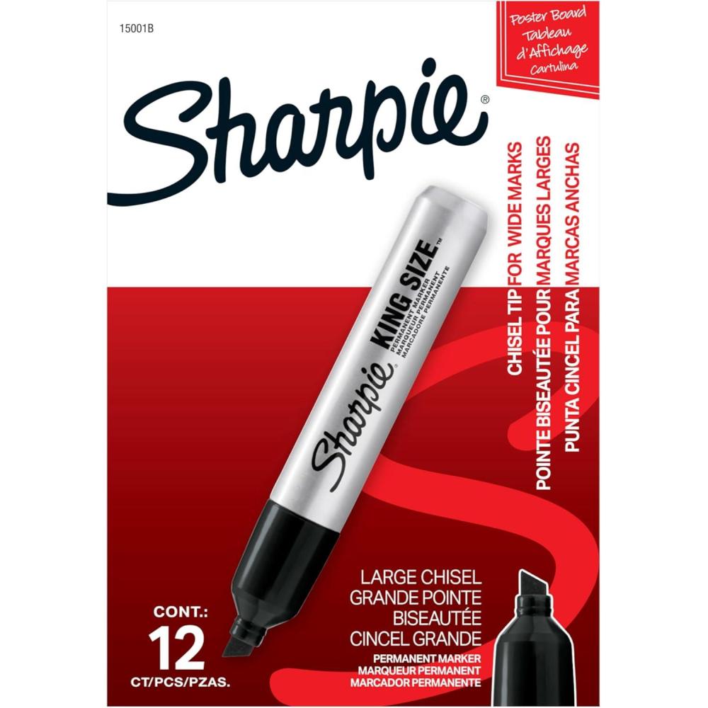 image:imageSharpie King Size Permanent Markers Chisel Tip Black 12 Count Thick Poster Markers Heavy Duty For Work amp Industrial Use High Capacity Ink Supply For Paper Metal Plastic And More1 Count Pack of 12