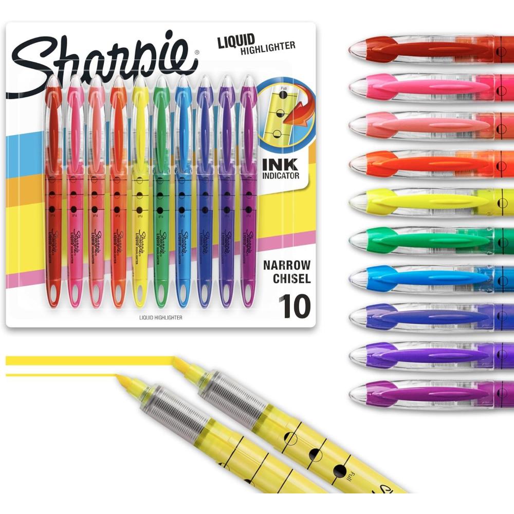 image:imageSharpie Liquid Highlighters Chisel Tip Assorted Colors 10 Count Journaling School Study Supplies