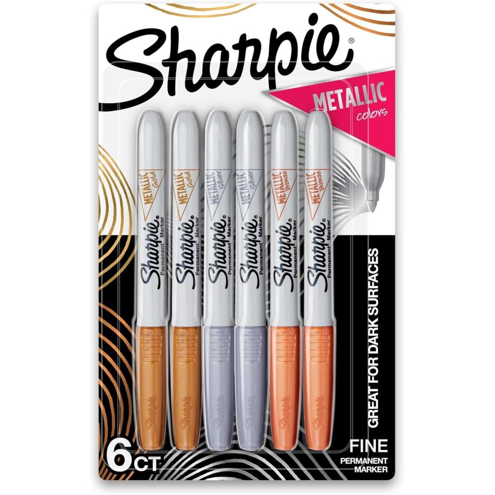 image:imageSharpie Metallic Permanent Markers Fine Point Assorted Metallic 6 Count1