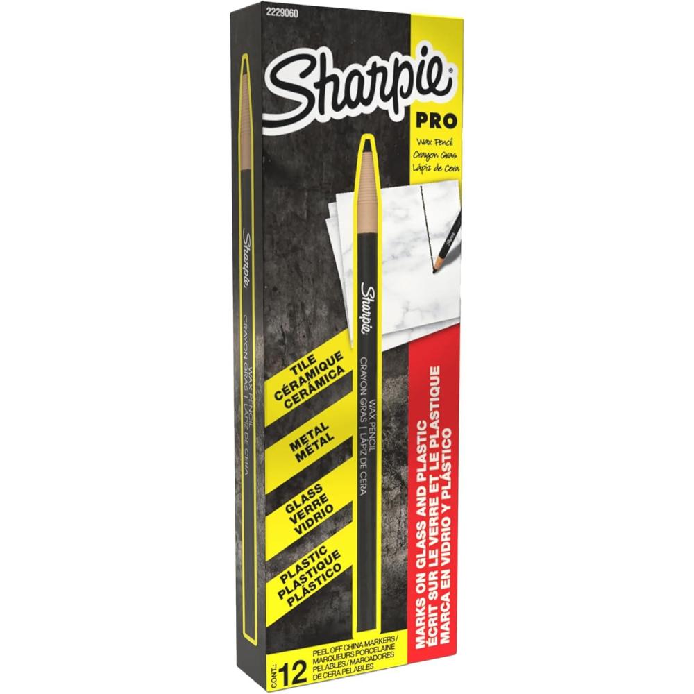 image:imageSharpie PeelOff China Markers Wax Grease Pencils Fine Point Yellow Box of 12 Marks on Glass Plastic Tile Metal and MoreBlack