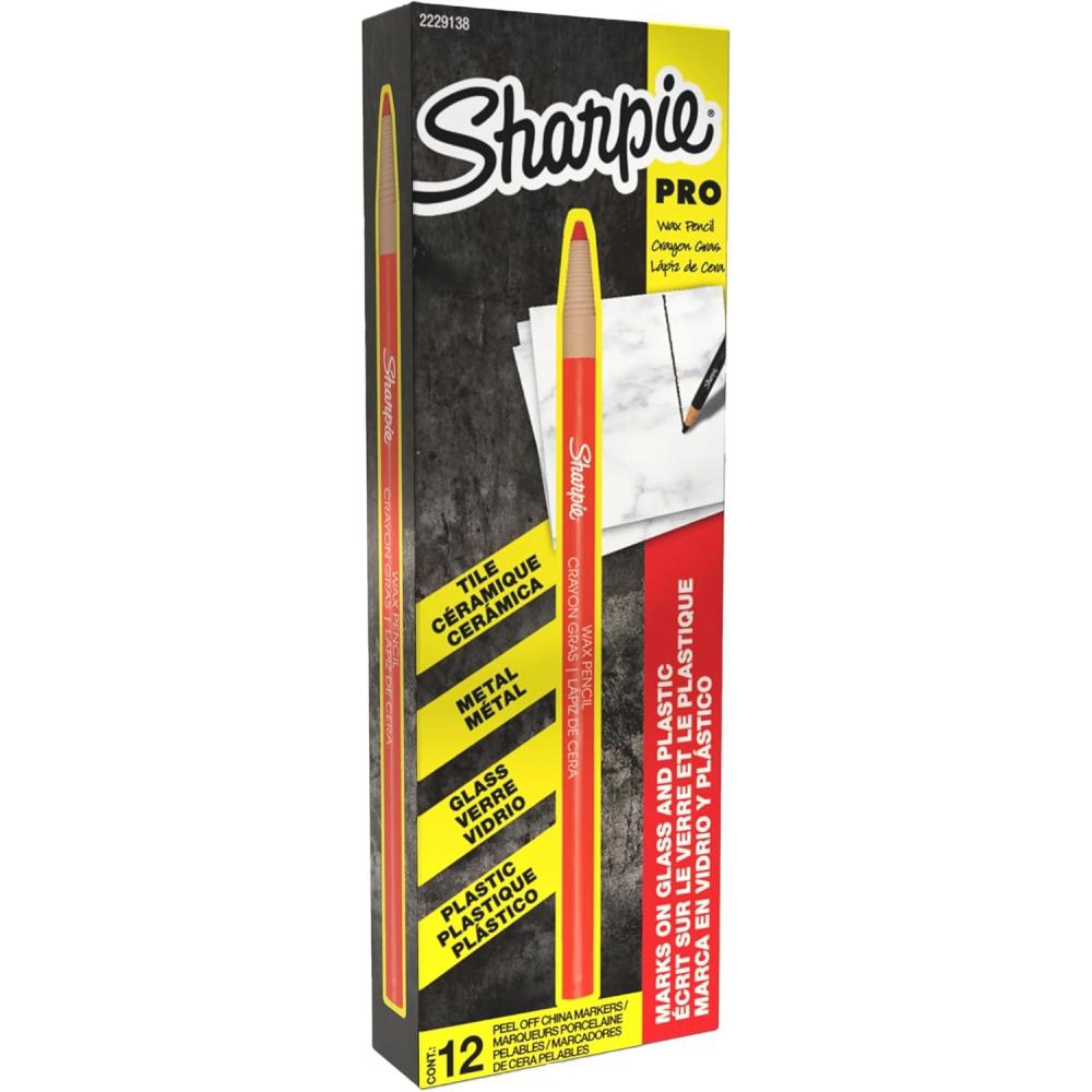 image:imageSharpie PeelOff China Markers Wax Grease Pencils Fine Point Yellow Box of 12 Marks on Glass Plastic Tile Metal and MoreRed