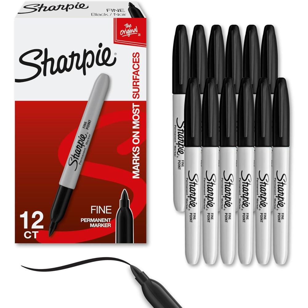 image:imageSharpie Permanent Markers Fine Tip Black 12 Count Office Supplies Quick Drying Fade Resistant For Wood Plastic Paper Metal And MoreBlack