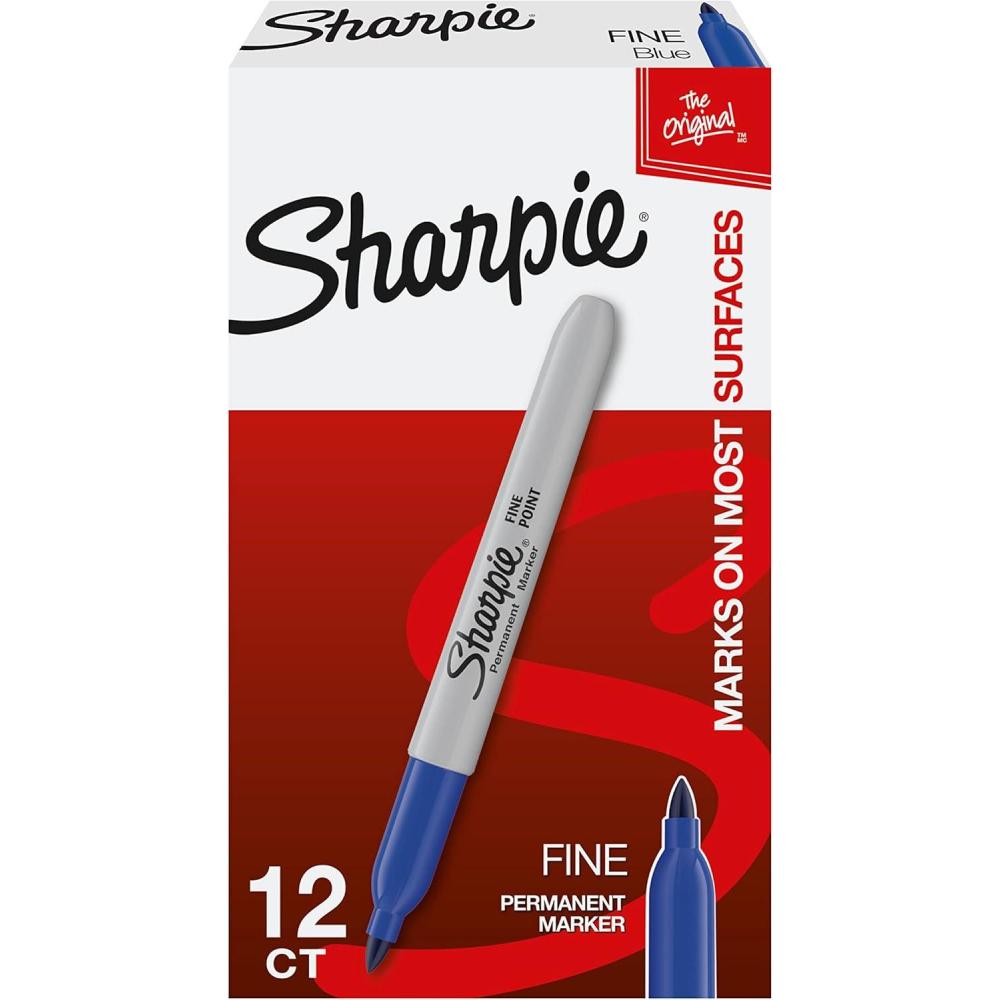 image:imageSharpie Permanent Markers Fine Tip Red 12 Count Office Supplies Quick Drying Fade Resistant For Plastic Metal Wood And MoreBlue
