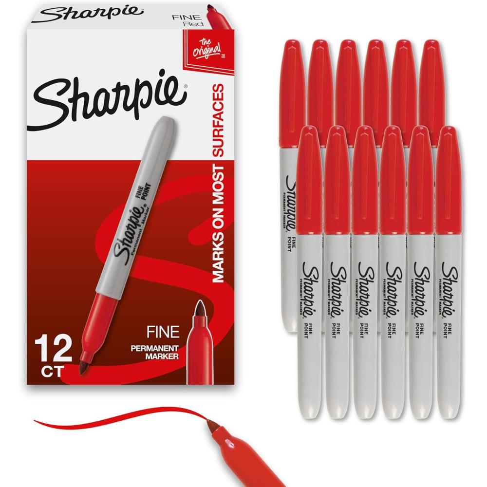 image:imageSharpie Permanent Markers Fine Tip Red 12 Count Office Supplies Quick Drying Fade Resistant For Plastic Metal Wood And MoreRed