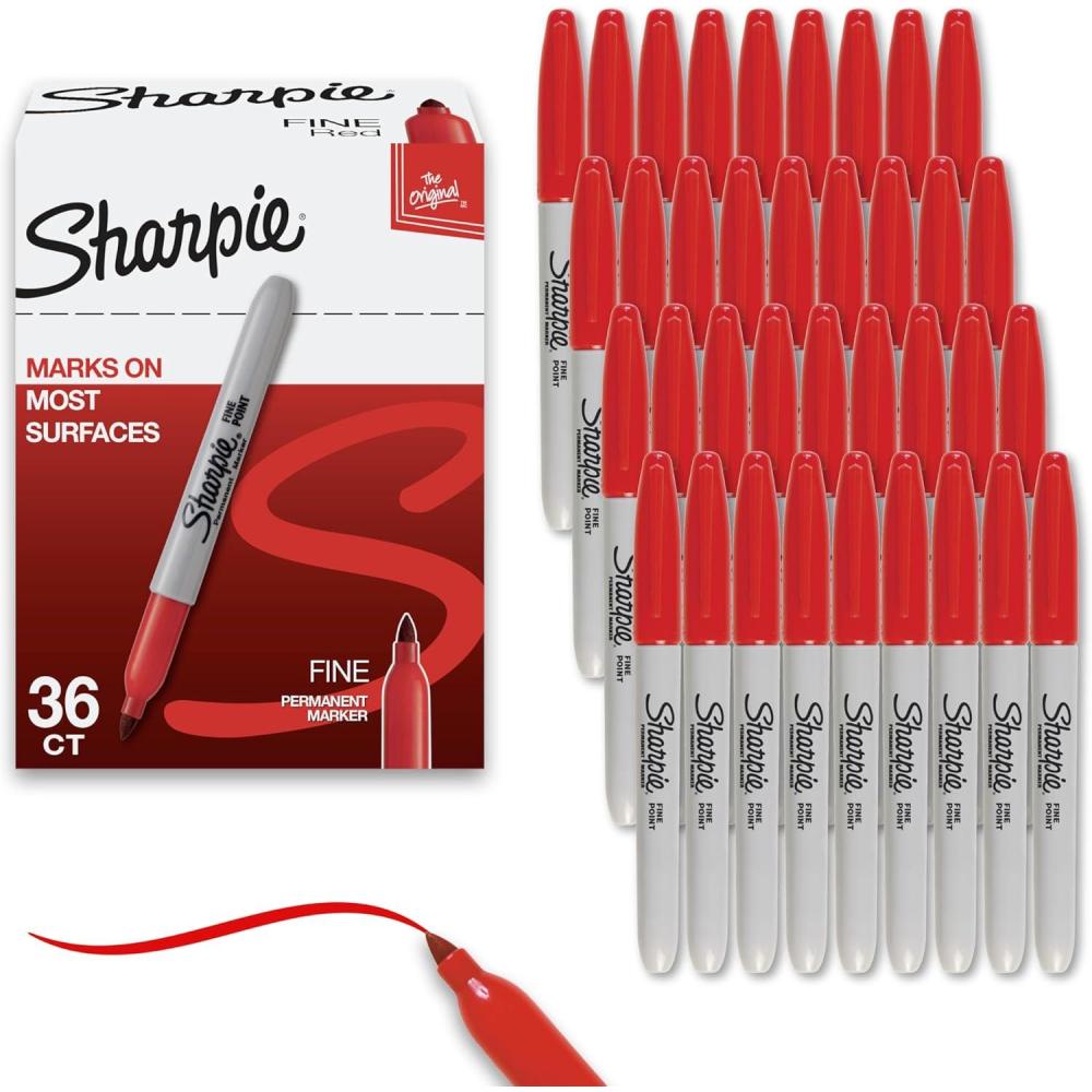 image:imageSharpie Permanent Markers Fine Tip Red 36 Count Marks on Paper Plastic Metal Wood Perfect for Drawing Coloring Posters Home Office Supplies1 Count Pack of 36