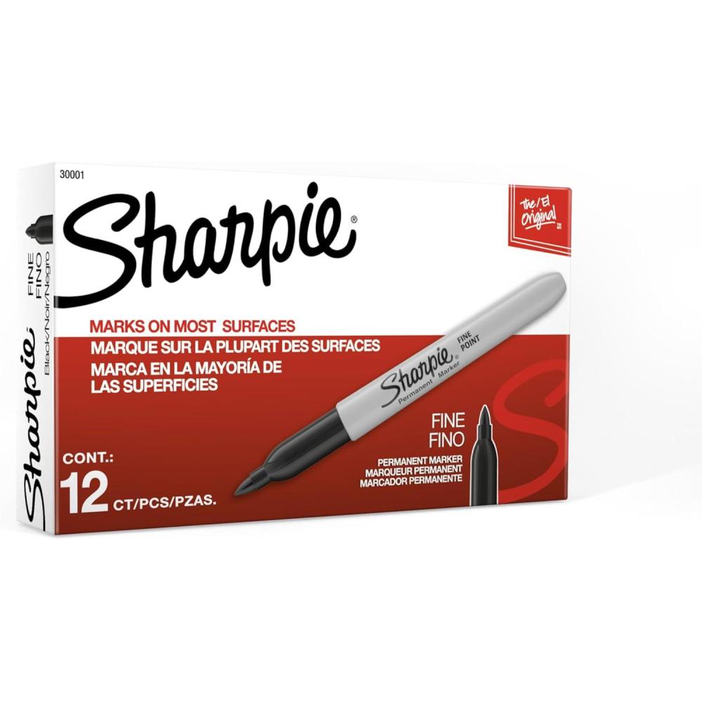 image:imageSharpie Permanent Markers Set Quick Drying And Fade Resistant Fine Point Marker For Wood Plastic Paper Metal And More Drawing Coloring And Poster Marker Black 12 Count Pack of 2424