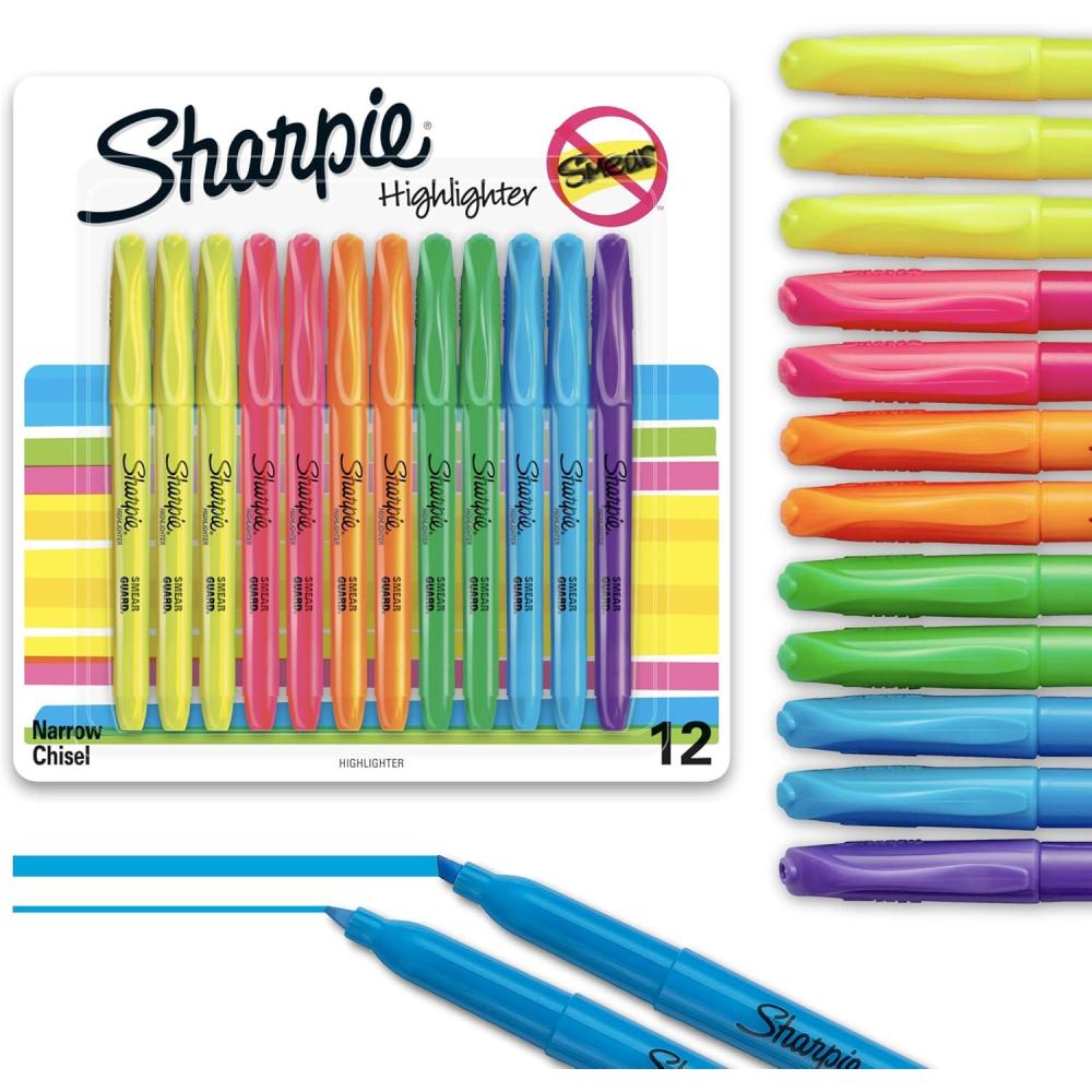image:imageSharpie Pocket Highlighters Mild Pastel Colors Assorted Chisel Tip 12 Count School Home and Office Use Teacher SuppliesBright