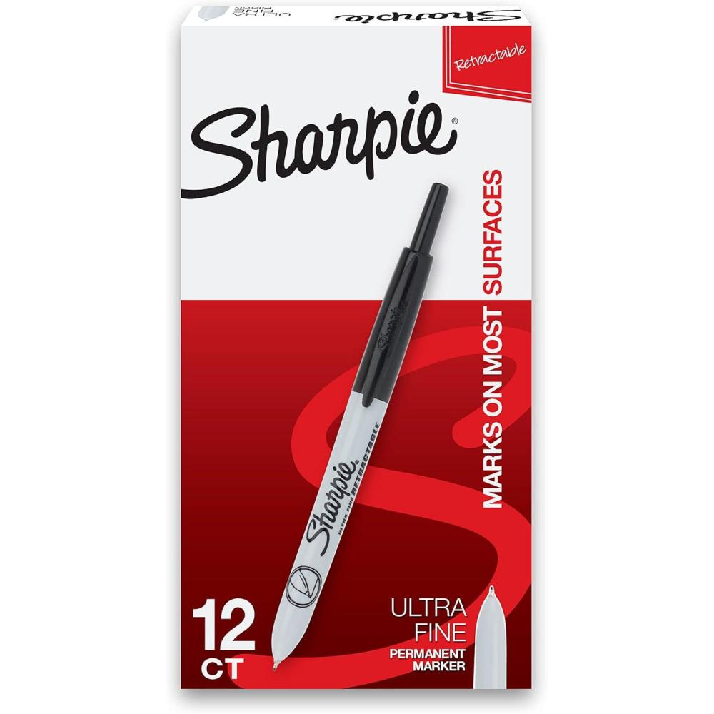 image:imageSharpie Retractable Permanent Markers Ultra Fine Point Black 12 Count