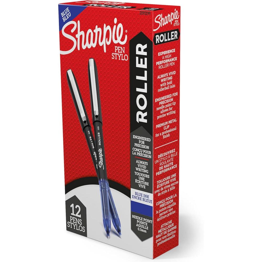 image:imageSharpie Rollerball Pen Needle Point 05mm Precision Pen Red Ink 12 CountBlue Ink