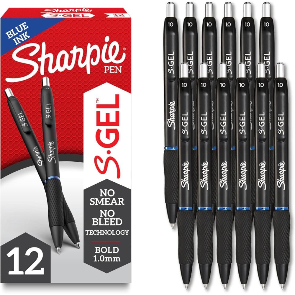 image:imageSharpie SGel Gel Pens Black Barrel Bold Point 10mm Blue Ink 12 Count Home Office School Journaling Writing NoteTaking Teacher SuppliesBlue