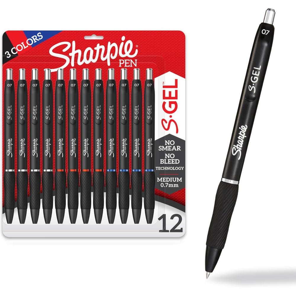 image:imageSharpie SGel Gel Pens Black Barrel Medium Point 07mm Assorted Ink Colors 12 Count Writing NoteTaking Journaling School Supplies12 Count Pack of 1