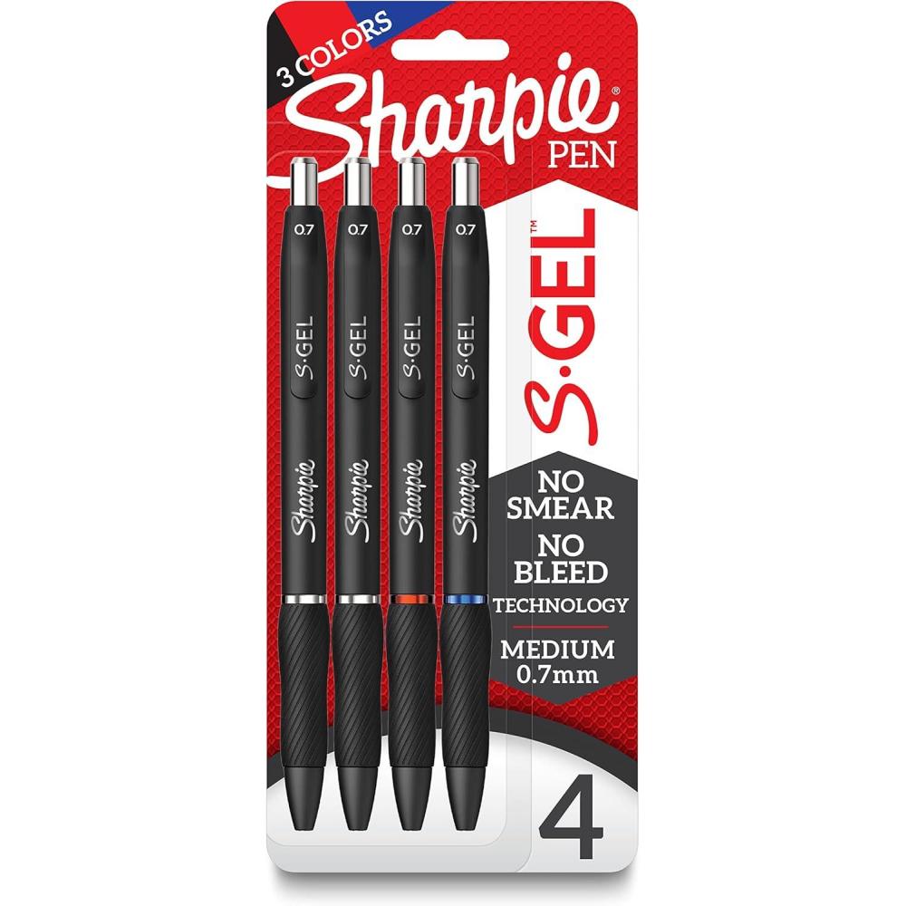 image:imageSharpie SGel Gel Pens Black Barrel Medium Point 07mm Assorted Ink Colors 4 Count Writing NoteTaking Journaling School SuppliesBlack
