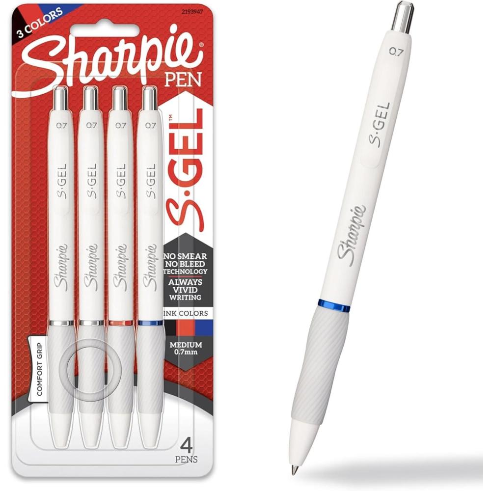 image:imageSharpie SGel Gel Pens White Barrel Medium Point 07mm Assorted Ink Colors 4 Count Writing NoteTaking Journaling Trendy Desk Supplies