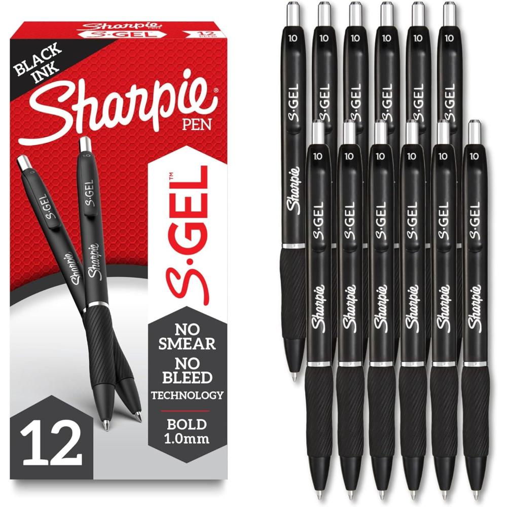image:imageSharpie SGel Pens Bold Point 10mm Black Gel Ink 12 Count Writing Journaling NoteTaking College Teacher Supplies Office12