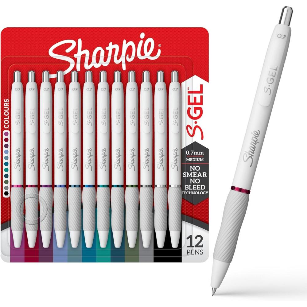 image:imageSharpie SGel Pens Fashion Barrel Gel Pens Pearl White Body Medium 07mm Point Bold Ink Colors 12 Count