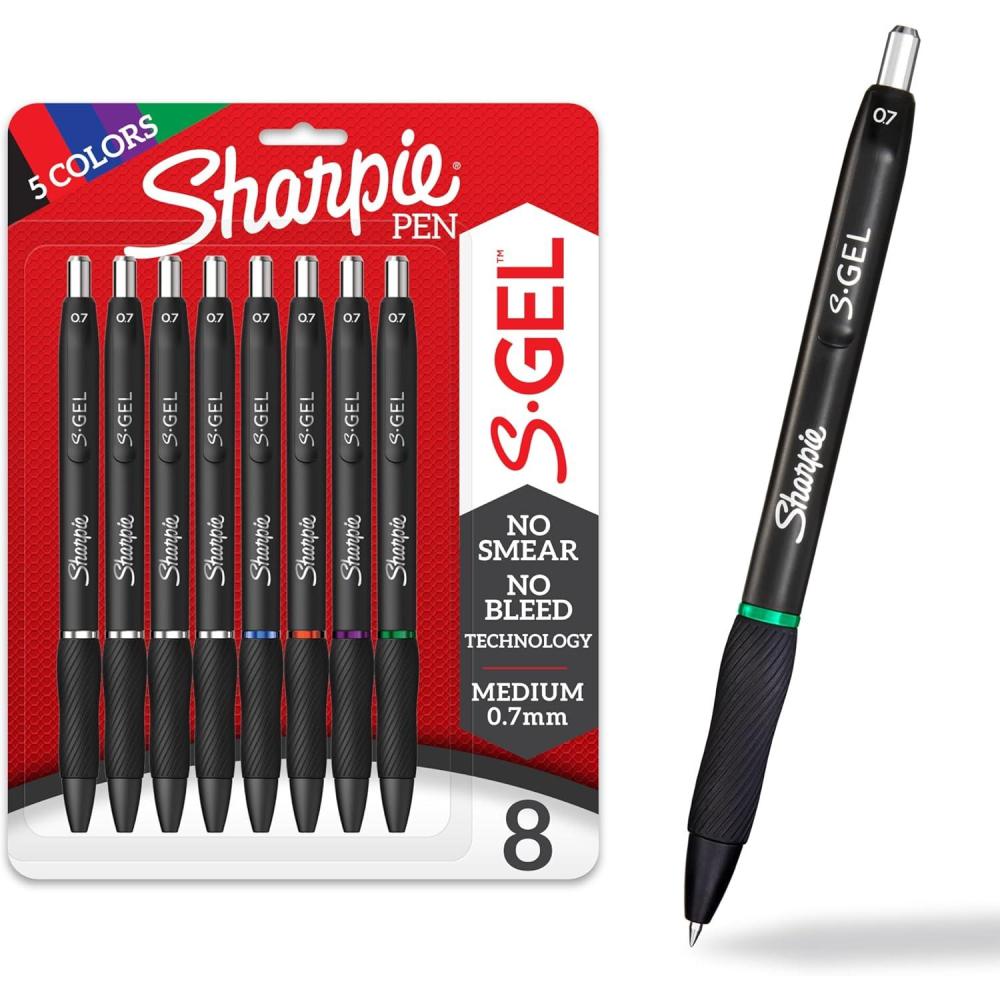 image:imageSharpie SGel Pens Medium Point 07mm Assorted Ink Colors 8 Count Ideal for Writing Journaling Drawing Coloring NoteTaking College Supplies
