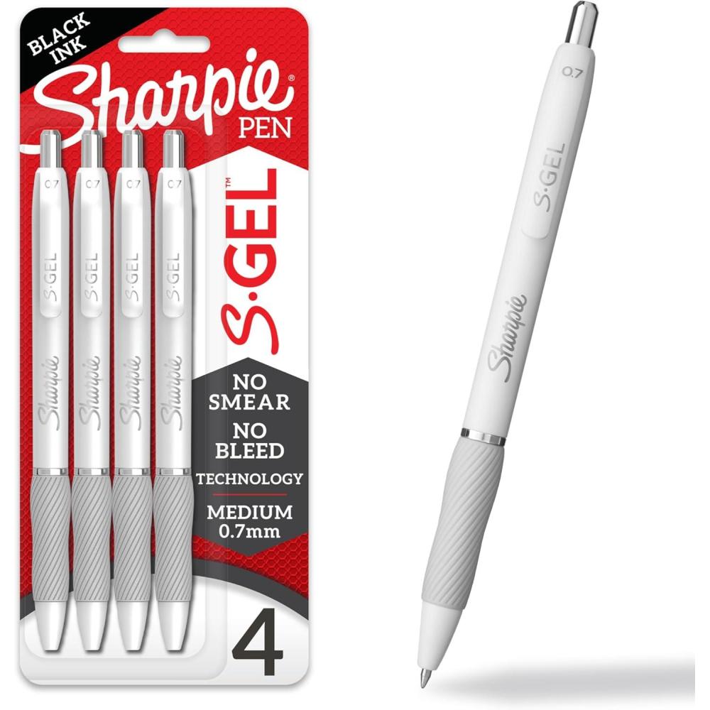 image:imageSharpie SGel Pens Medium Point 07mm Pearl White Body Black Ink 4 Count Ideal for Writing Journaling Drawing Coloring NoteTaking College Supplies