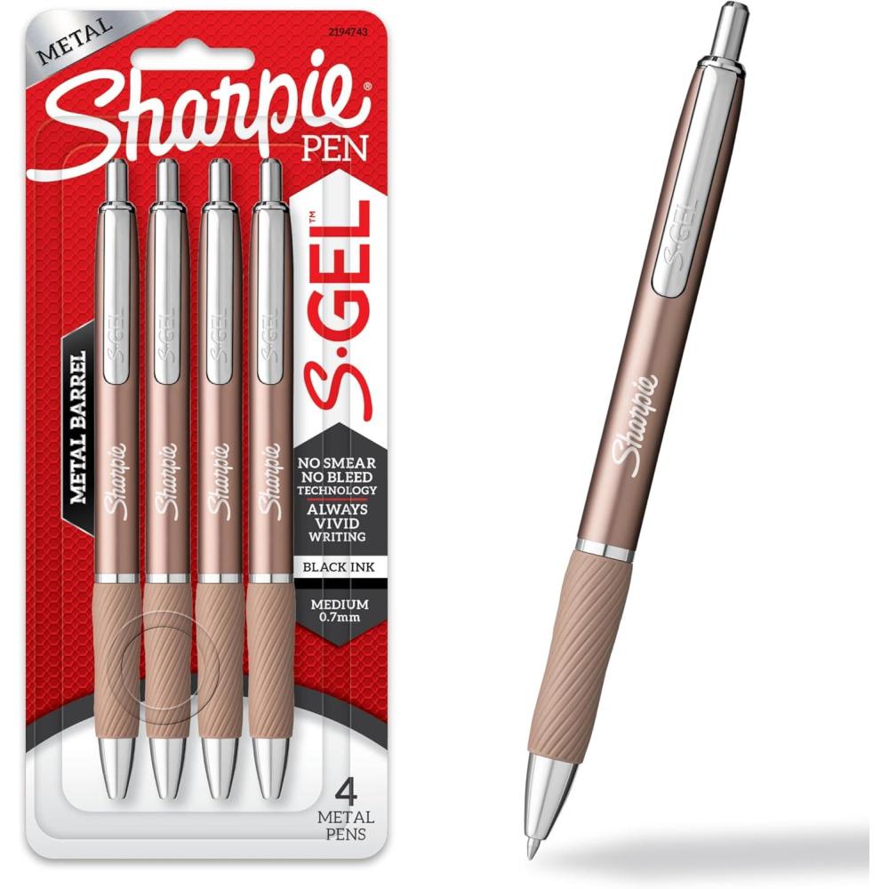 image:imageSharpie SGel Pens Sleek Metal Barrel Gunmetal Medium Point 07mm Black Gel Ink 4 CountChampagne