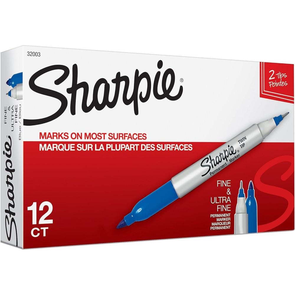 image:imageSharpie Twin Tip Permanent Markers Fine and Ultra Fine Black 12 CountBlue