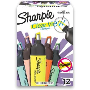 image:imageSharpie Clearview TankStyle Highlighter Assorted Ink Colors Chisel Tip Assorted Barrel Colors 12Pack12 Count Assorted