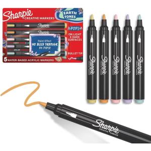 image:imageSharpie Creative Markers Earth Tones Glowing Tropics WaterBased Acrylic Bullet Tip Assorted Colors 5 Count  Arts amp Crafts Works on Paper Metal Wood Ceramic Glass Rock CanvasAssorted