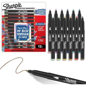 image:imageSharpie Creative Markers Earth Tones WaterBased Acrylic Paint Markers Fine Tip 12 CountAssorted