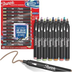 image:imageSharpie Creative Markers Earth Tones WaterBased Acrylic Paint Markers Fine Tip 12 CountEarth Tones