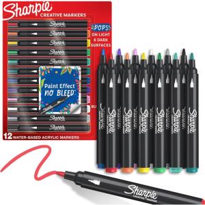 image:imageSharpie Creative Markers WaterBased Acrylic Bullet Tip Assorted Colors 12 Count  Arts amp Crafts Kids Activity School Classroom Works on Paper Metal Wood Ceramic Glass Rock Canvas