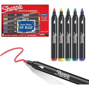 image:imageSharpie Creative Markers WaterBased Acrylic Bullet Tip Assorted Colors 5 Count  Arts amp Crafts Kids Activity School Classroom Works on Paper Metal Wood Ceramic Glass Rock Canvas