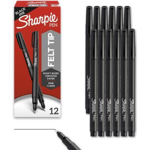 image:imageSharpie Felt Tip Pens Fine Point 04mm Felt Tip Markers Black 12 Count  Journaling Art Drawing Teacher Back to School1 Count Pack of 12